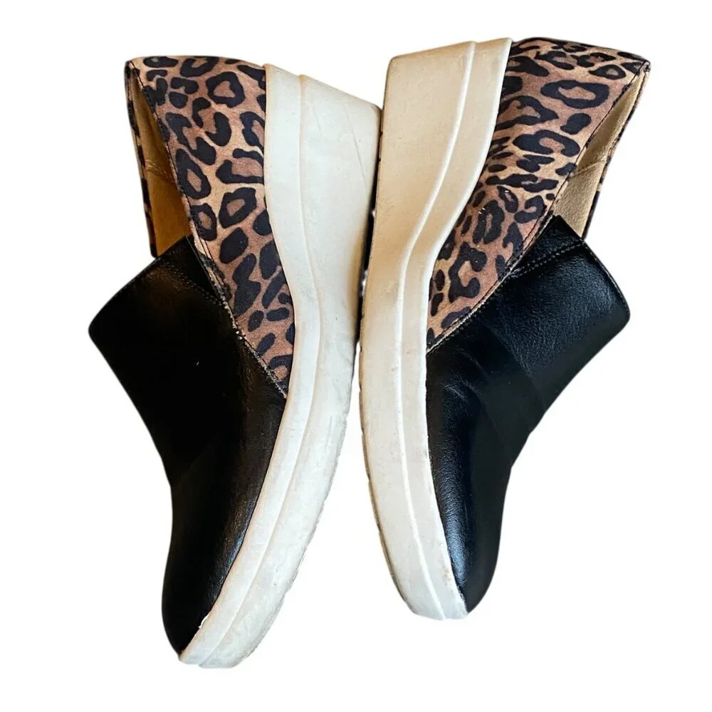 NATURALIZER Sandra Black Leopard Wedge‎ Shoes Women 6-1/2M #268M
